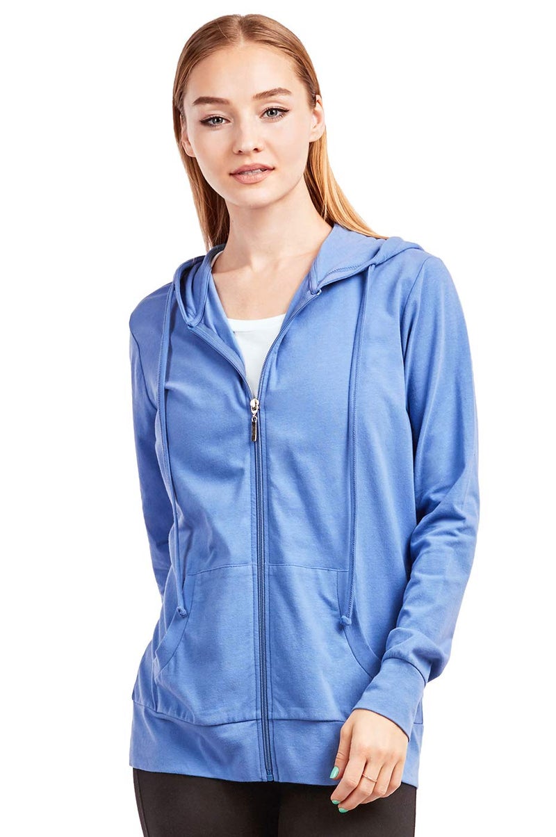 Sofra Women's Thin Cotton Zip Up Hoodie Jacket (S, Blue) - Image 1